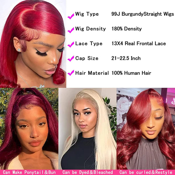 Diamonique Couture Burgundy Straight Lace Front Wigs