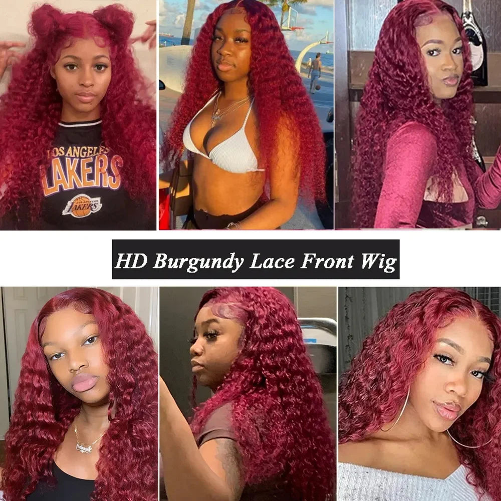 Diamonique Couture Burgundy Deep Curly Lace Frontal Wig