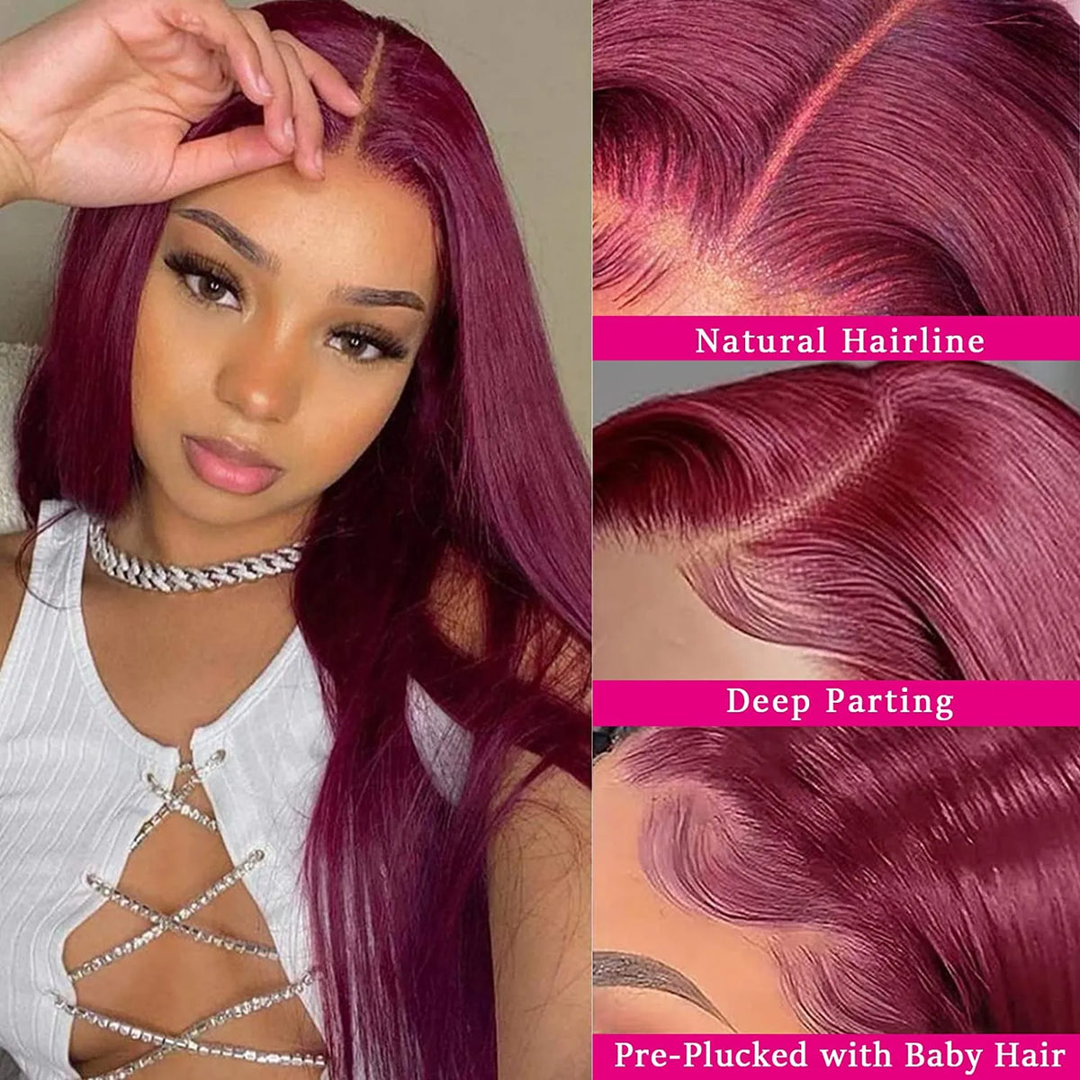 Diamonique Couture Burgundy Straight Lace Front Wigs