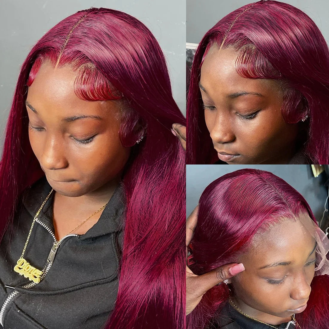 Diamonique Couture Burgundy Straight Lace Front Wigs