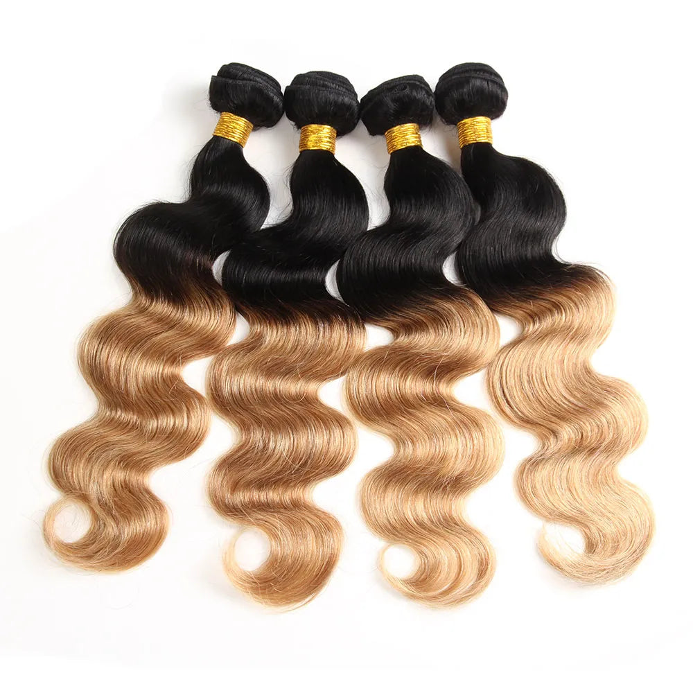 Diamonique Couture Ombre Brown Body Wave Bundles with Closure