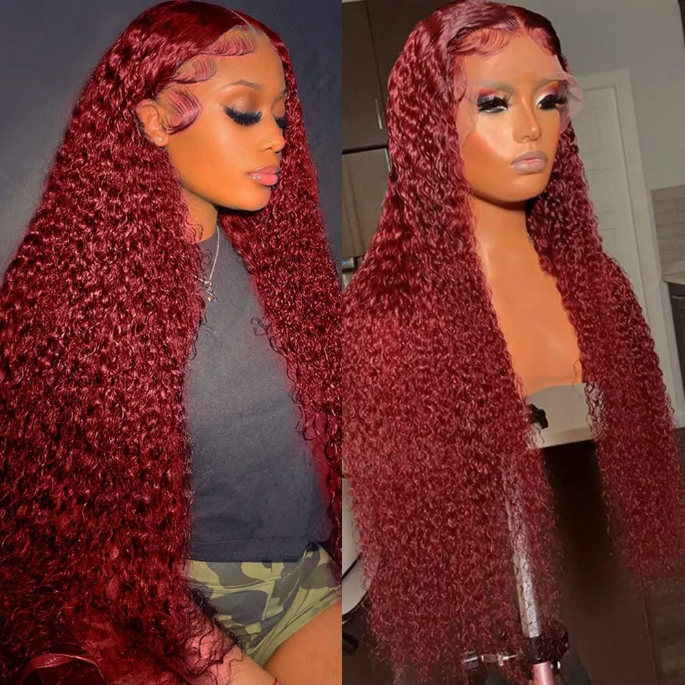 Diamonique Couture Burgundy Deep Curly Lace Frontal Wig