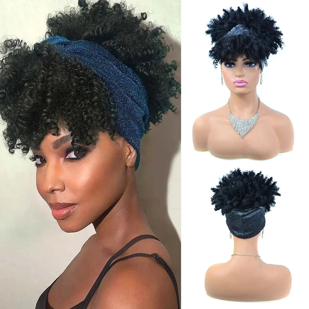 Diamonique Couture Afro Puff Headband Wig