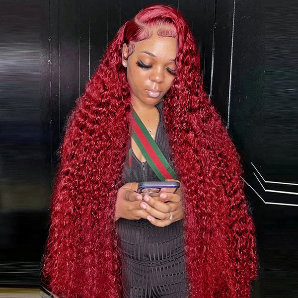 Diamonique Couture Burgundy Deep Curly Lace Frontal Wig