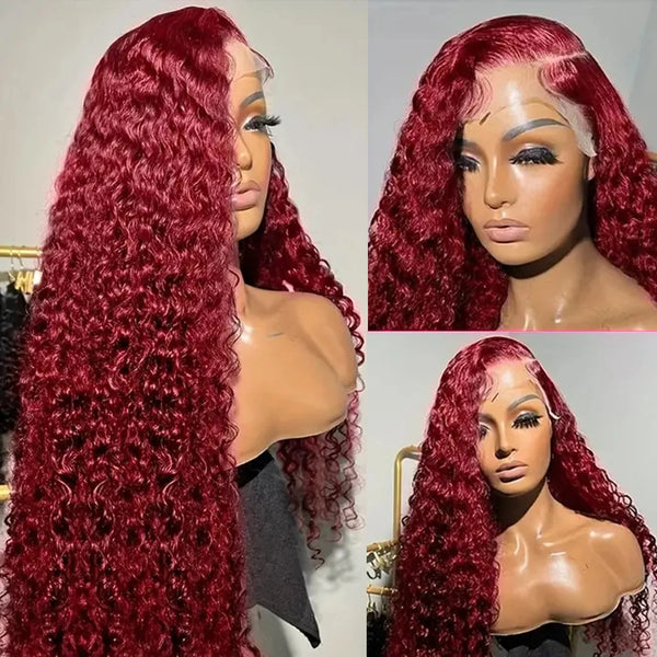 Diamonique Couture Burgundy Deep Curly Lace Frontal Wig