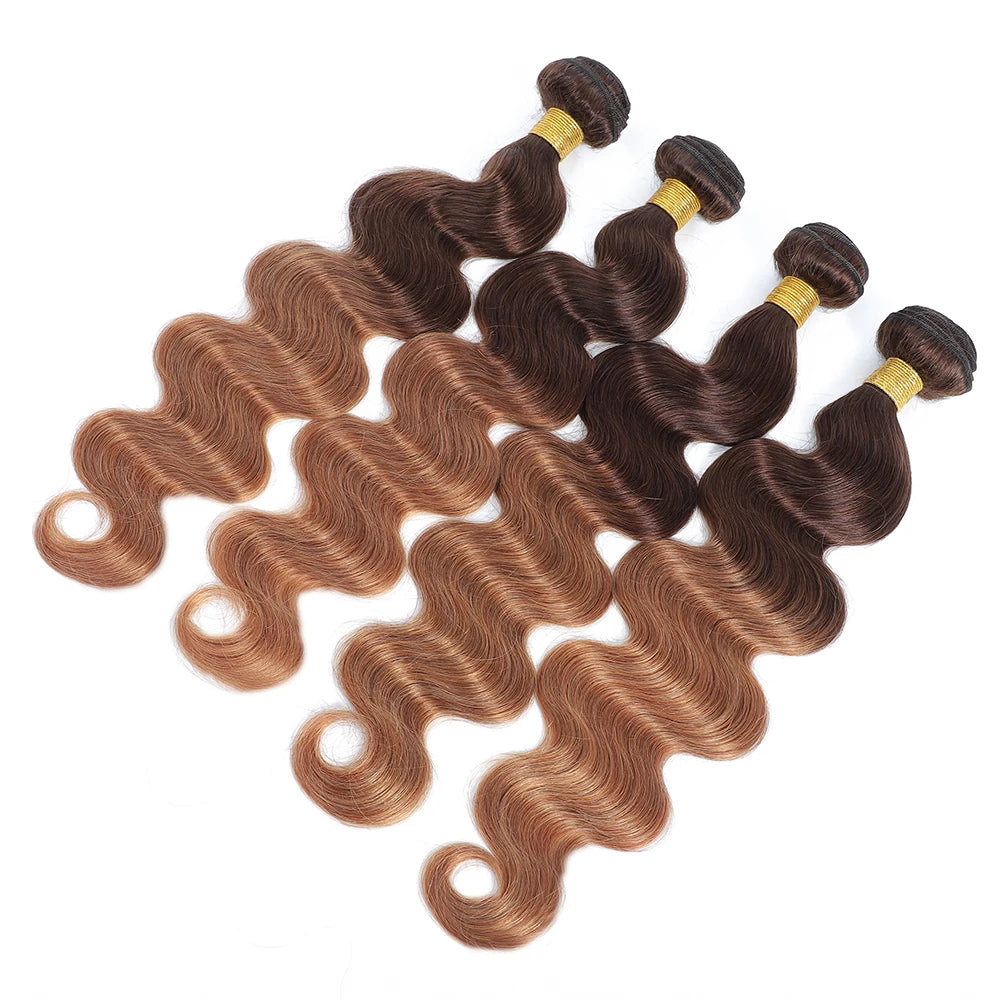 Diamonique Couture Ombre Brown Body Wave Bundles with Closure