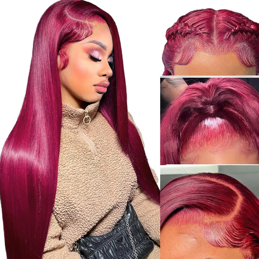 Diamonique Couture Burgundy Straight Lace Front Wigs