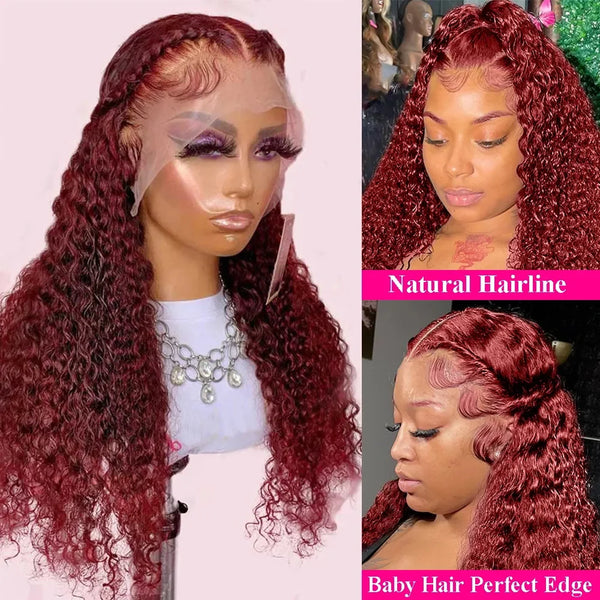 Diamonique Couture Burgundy Deep Curly Lace Frontal Wig