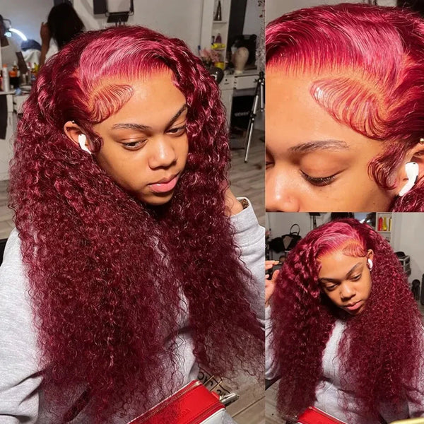 Diamonique Couture Burgundy Deep Curly Lace Frontal Wig