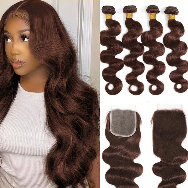 Diamonique Couture Ombre Brown Body Wave Bundles with Closure